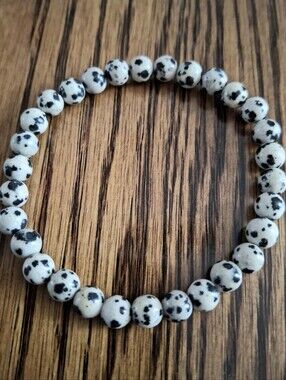 Dalmation Jasper Natural 6mm Gemstone Stretch Bracelet 7"